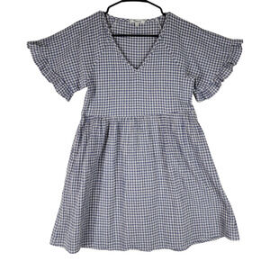 Madewell Gingham Plaid Babydoll Dress sz XS Women Blue White Short Sleeve Ruffle